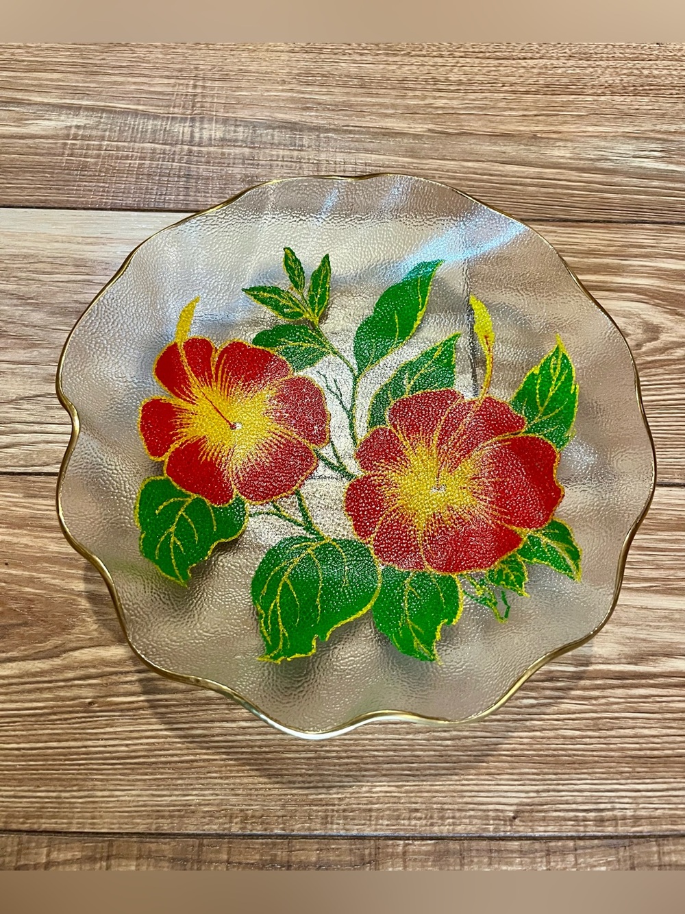 Art Glass Hibiscus Bowl - 10.5 inches